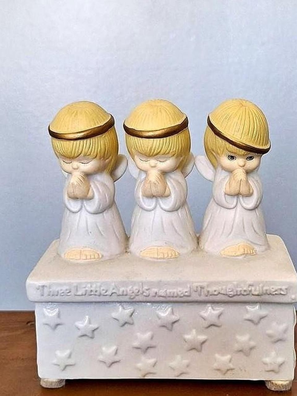 Hallmark bisque porcelain trinket box / Three Little Angels